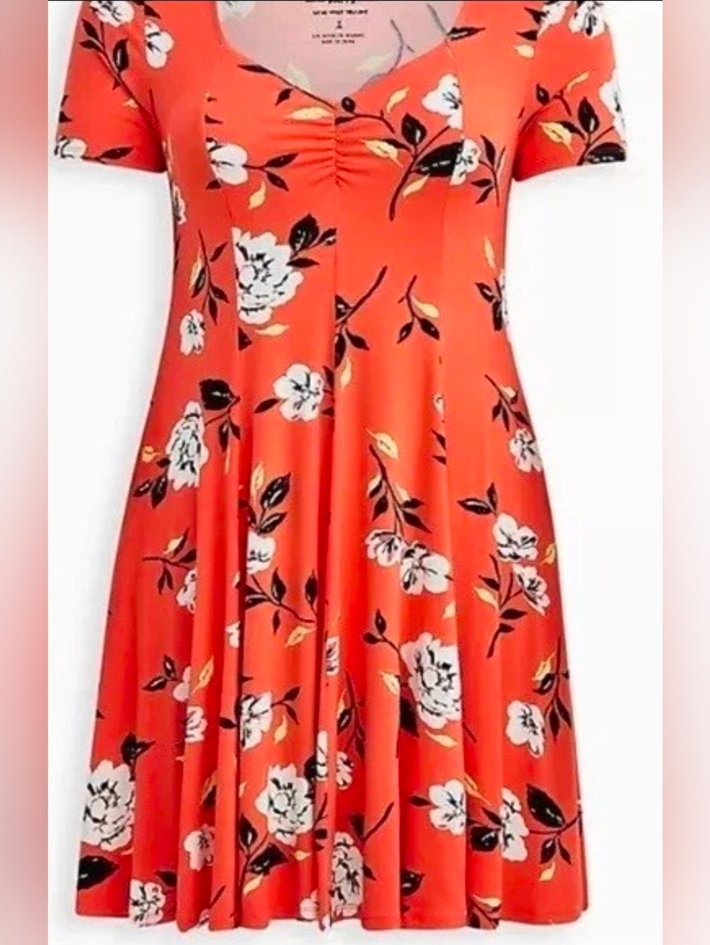 Torrid Fit & Flare Super Soft Knit Orange Coral Floral Dress With Pockets 2X - Picture 2 of 7